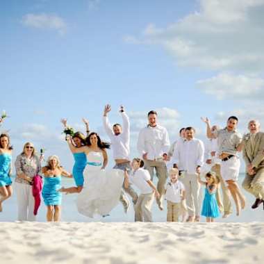 a group of people on a beach