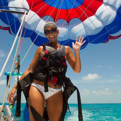 a person holding a parachute